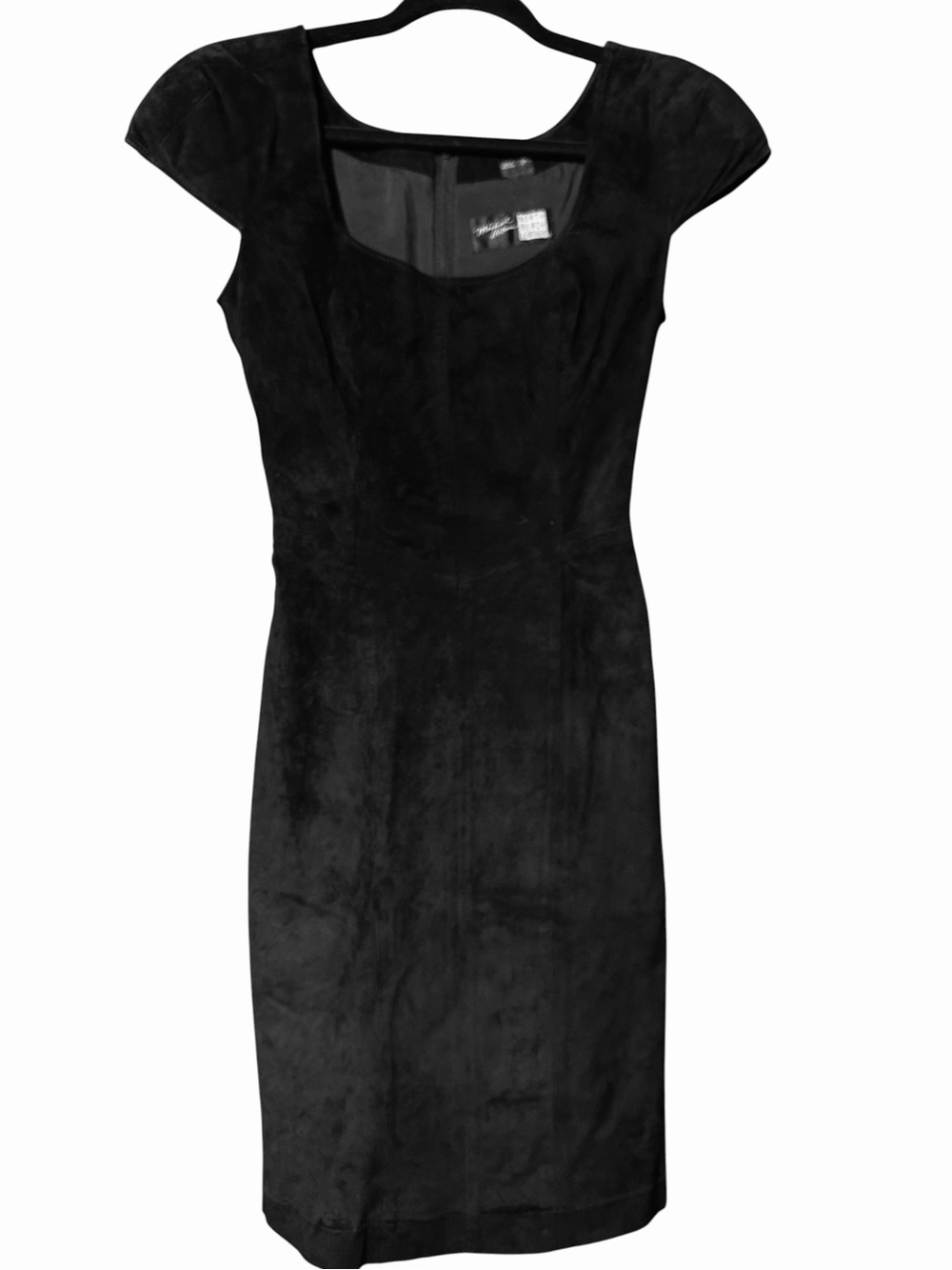 Michael Hoban North Beach Leather Black Suede  Cap Sleeve Scoop Neck Dress Small